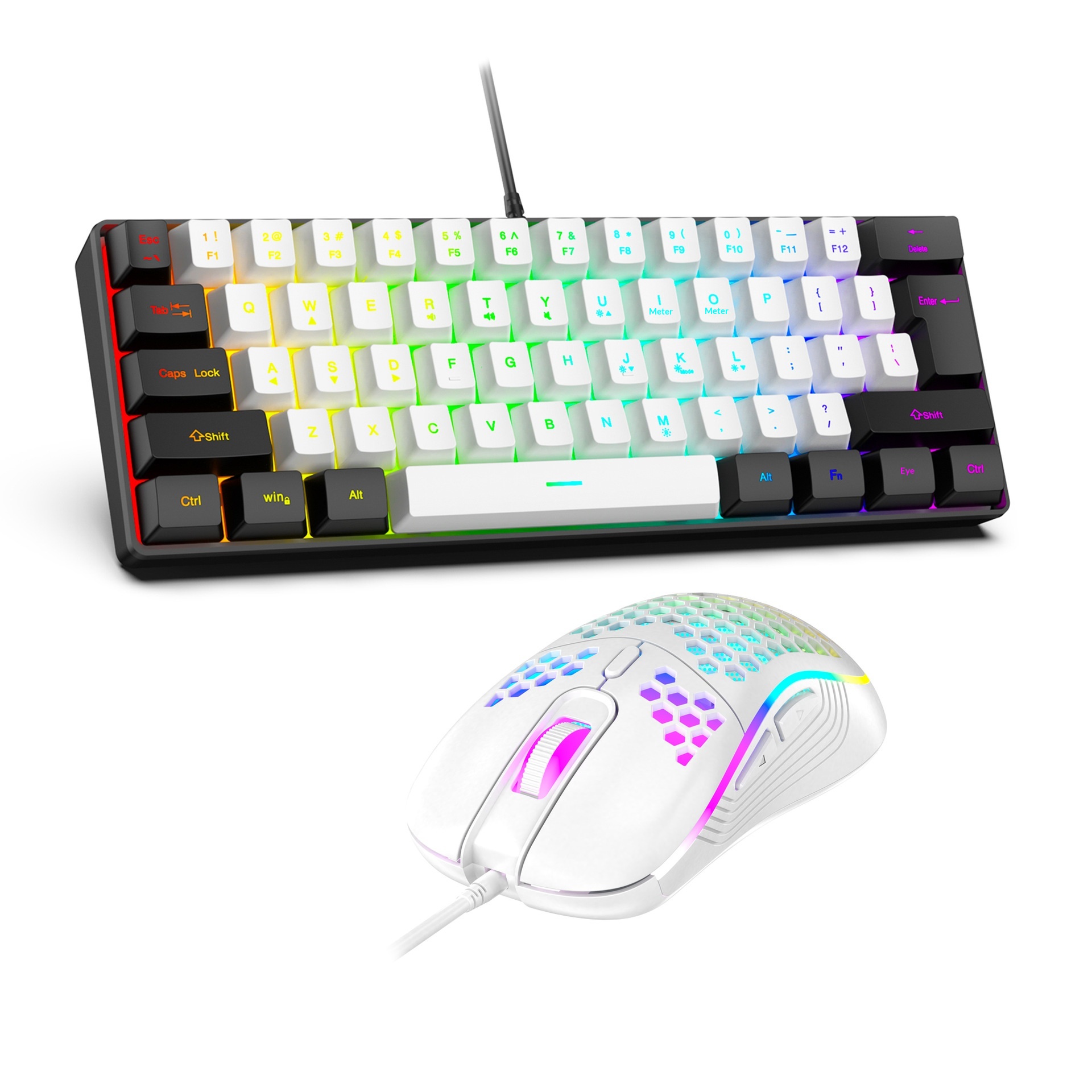 61-Key RGB Gaming Wired Mouse Set Colorful MINI Non-Mechanical Membrane Black And White Computer Keyboard_voghion.com