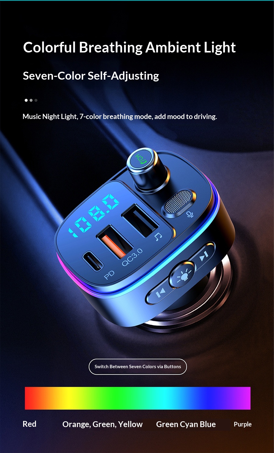 Player PD/QC3.0 Fast Charging T65 Hands-Free Car Bluetooth MP3_voghion.com