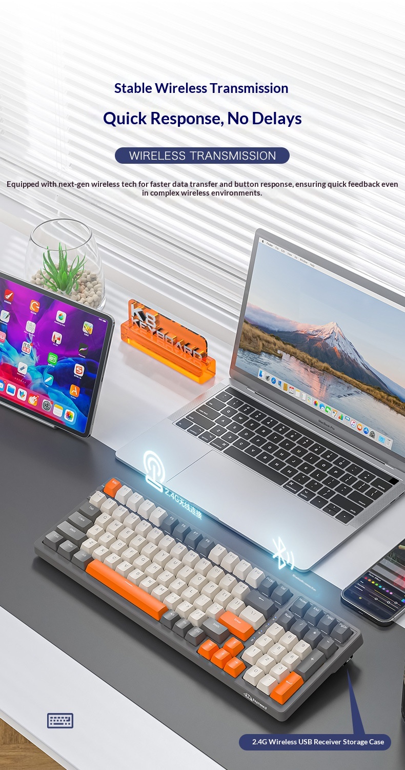 Liberty Wolf K8 Mechanical Keyboard Wireless 2.4G Bluetooth Tri-Mode Hot-Swappable Customizable Gaming Gasket Structure_voghion.com