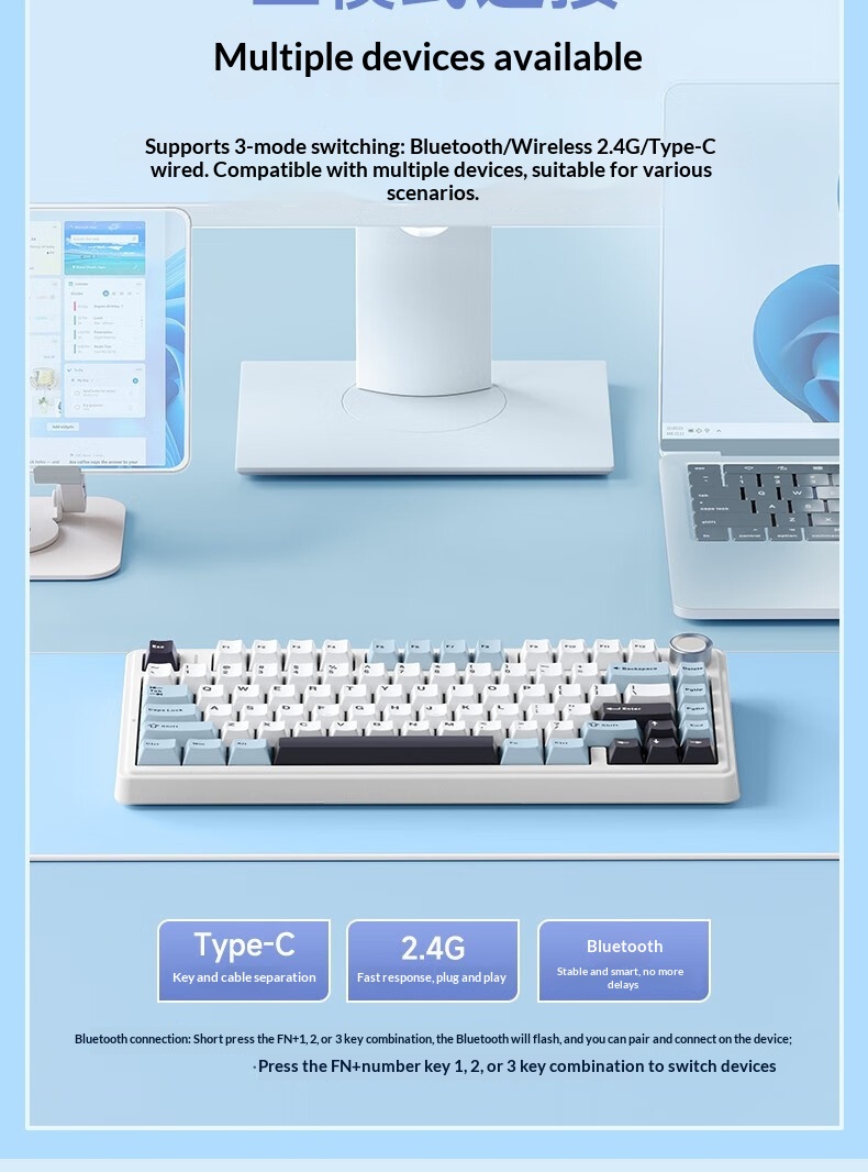 AULA Wolf Spider F75 Wireless Three-Mode Customized Mechanical Keyboard Gaming Gasket Structure Hot-Swappable Bluetooth_voghion.com