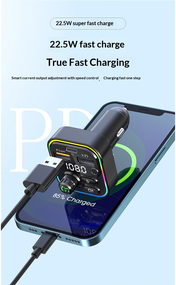 Cross-border New Bluetooth MP3 Super Fast Charging Multi-functional Car Player Charger FM Transmitter_voghion.com