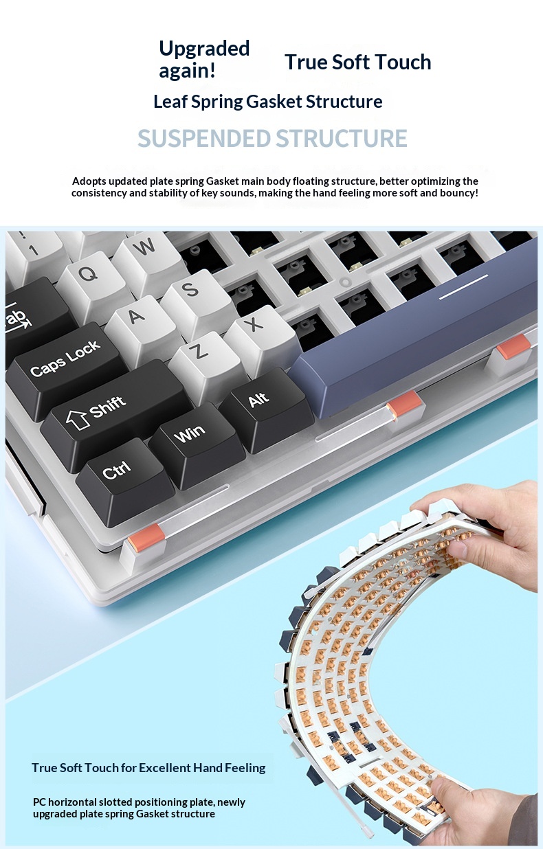 Srebrny Eagle 95D, trójtrybowy, mechaniczny, z bocznym nadrukiem gradientowym, dwukolorowy, wtryskowy, bezprzewodowy, Bluetooth 98 RGB, przewodowy_voghion.com