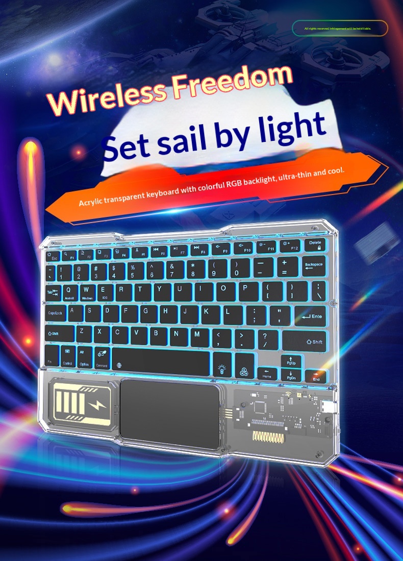 Compatible IPad Bluetooth Gradient Multi-System Device Silent Lightweight Portable 10inch Luminous Transparent Keyboard_voghion.com