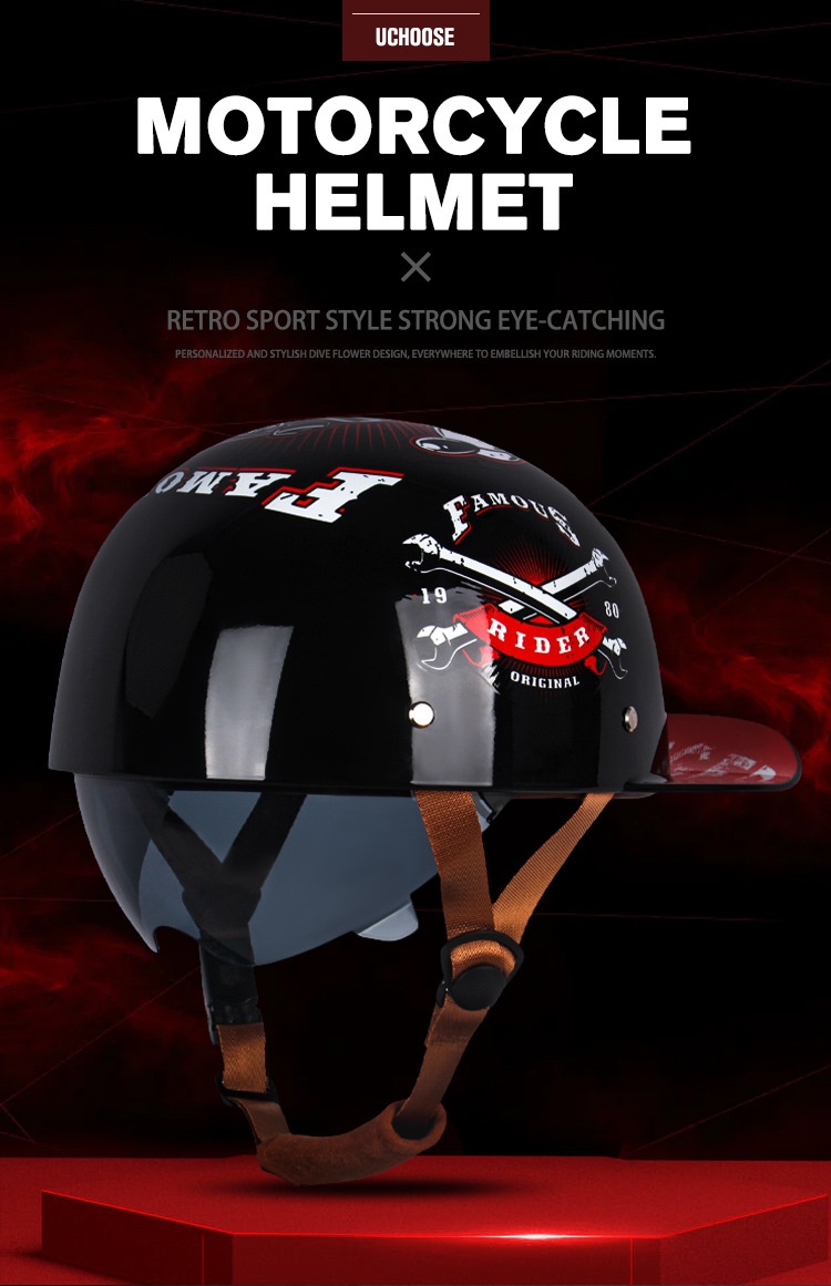 3C-zertifizierter Motorradhelm für Herren, Halbschalenhelm für Roller und E-Bikes für Damen, ABS-Material_voghion.com