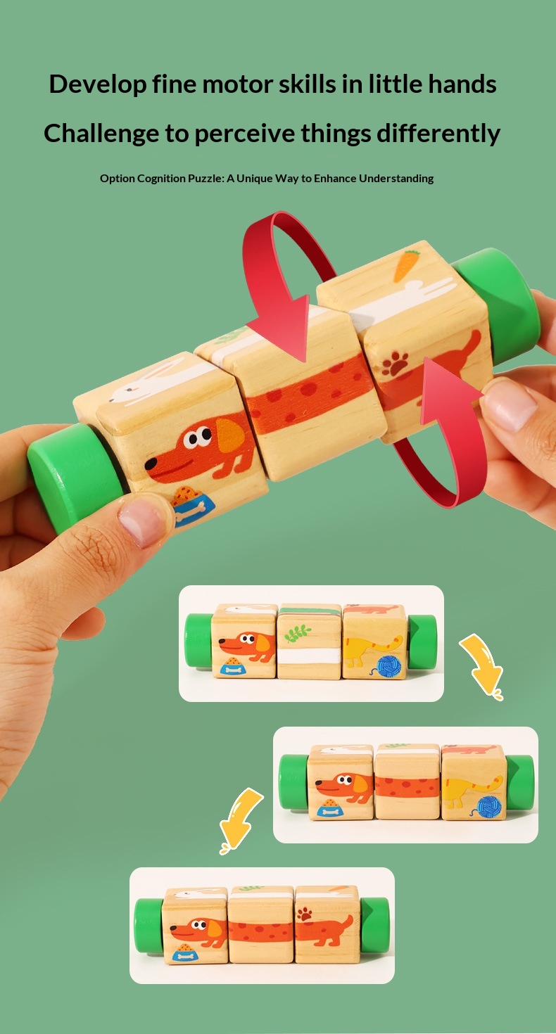 Quebra-cabeça de blocos giratórios para jardim de infância, de 3 a 6 anos, educativo, para aprendizagem precoce, interativo para pais e filhos._voghion.com