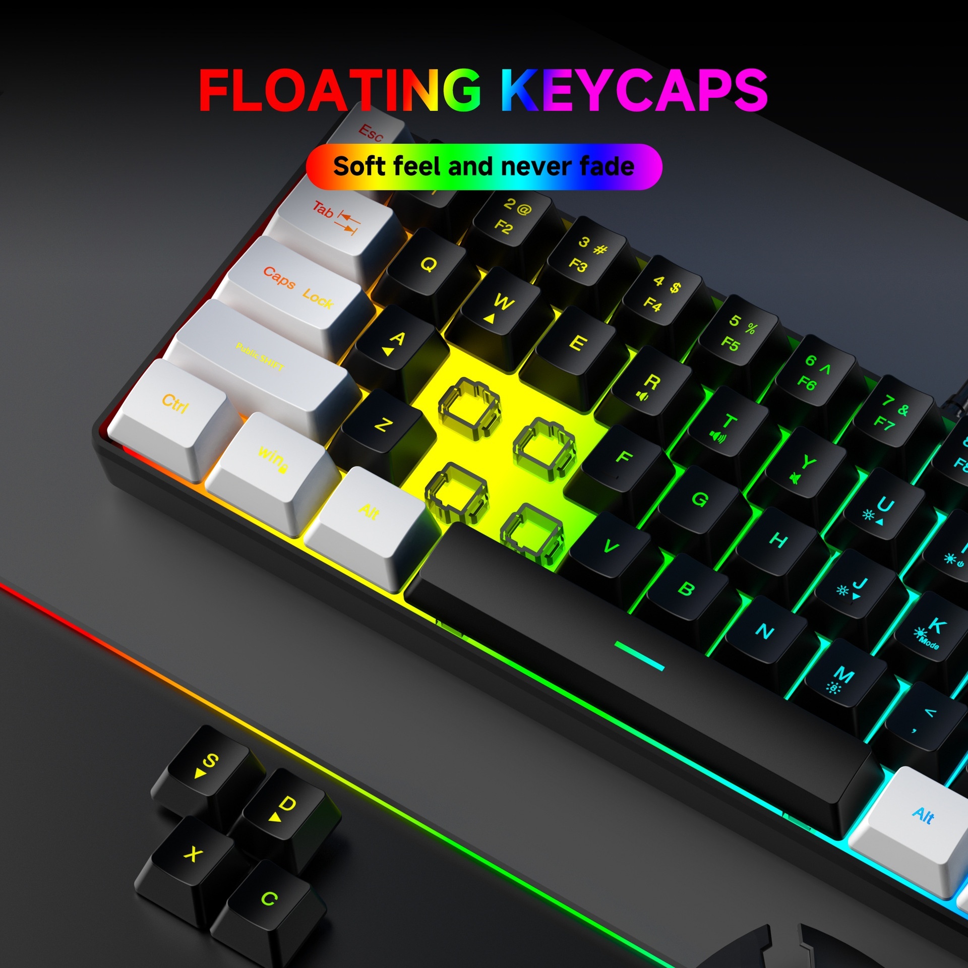 61-Key RGB Gaming Wired Mouse Set Colorful MINI Non-Mechanical Membrane Black And White Computer Keyboard_voghion.com