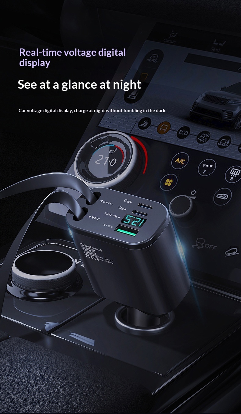 Premium Fast Charging Car Cigarette Lighter Adapter 1 To 5 Splitter_voghion.com