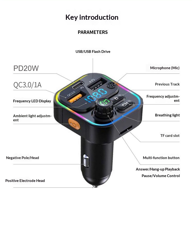 Cross-border New Bluetooth MP3 Super Fast Charging Multi-functional Car Player Charger FM Transmitter_voghion.com