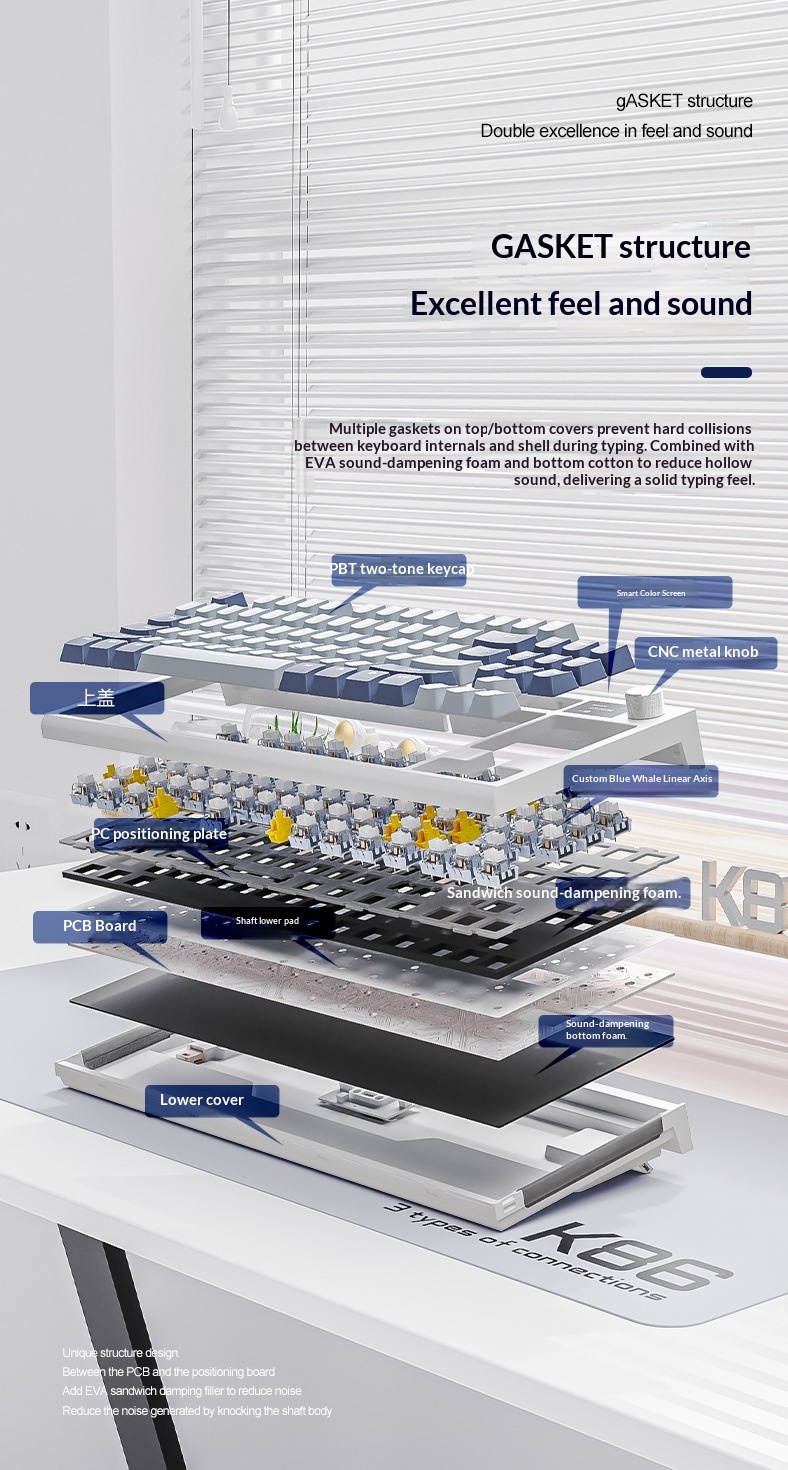 Tastiera da gioco meccanica wireless Bluetooth Attack Shark K86 Tri-Mode RGB con switch sostituibili a caldo, tastiera russa da gioco_voghion.com