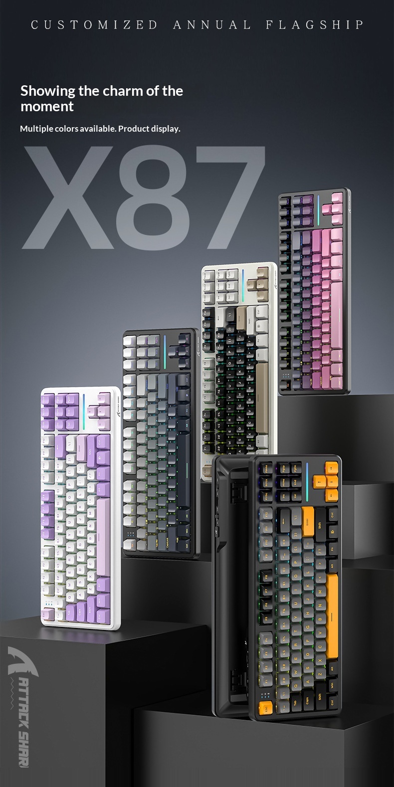 Teclado mecánico inalámbrico Attack Shark X87 con Bluetooth, triple modo, junta personalizable y grabado lateral para juegos._voghion.com