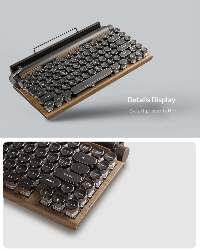 Cross-Border Source Punk Retro Gaming Internet Cafe Kabelgebundene Kabellose Bluetooth Mechanische Tastatur mit blauen Schaltern_voghion.com