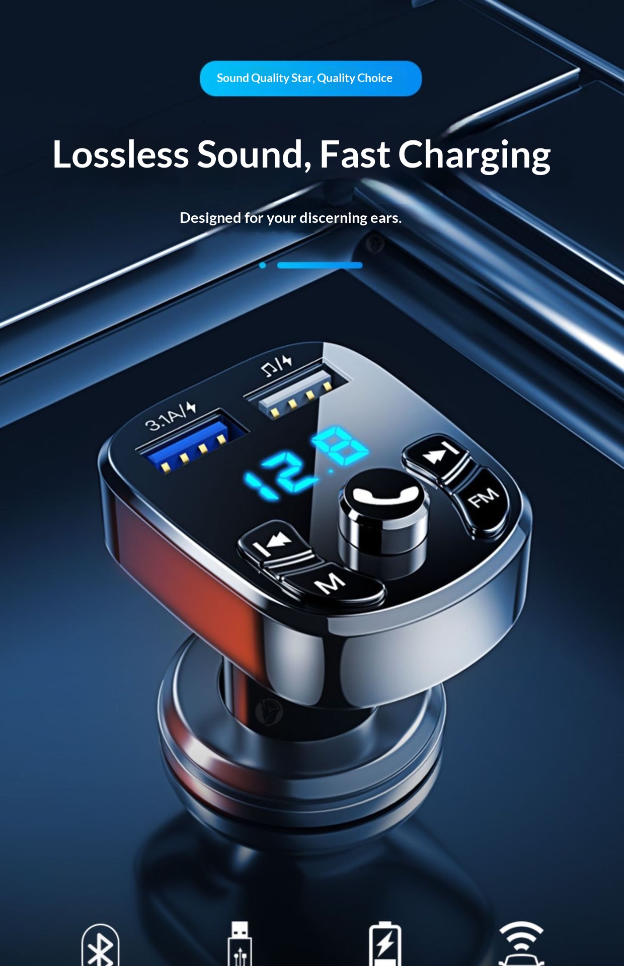 Bluetooth carkit mp3-speler met snellader voor in de auto_voghion.com