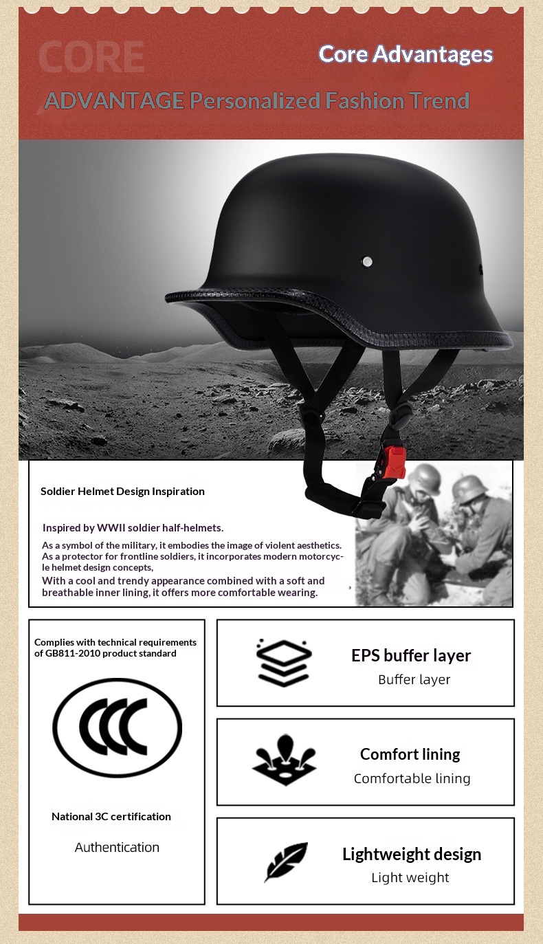 Halbschalenhelm im deutschen Soldatenstil, Retro-Design, für Motorräder, Sommer, Cruiser und Roller, 3C-zertifiziert, Ganzjahres-Ausrüstung_voghion.com