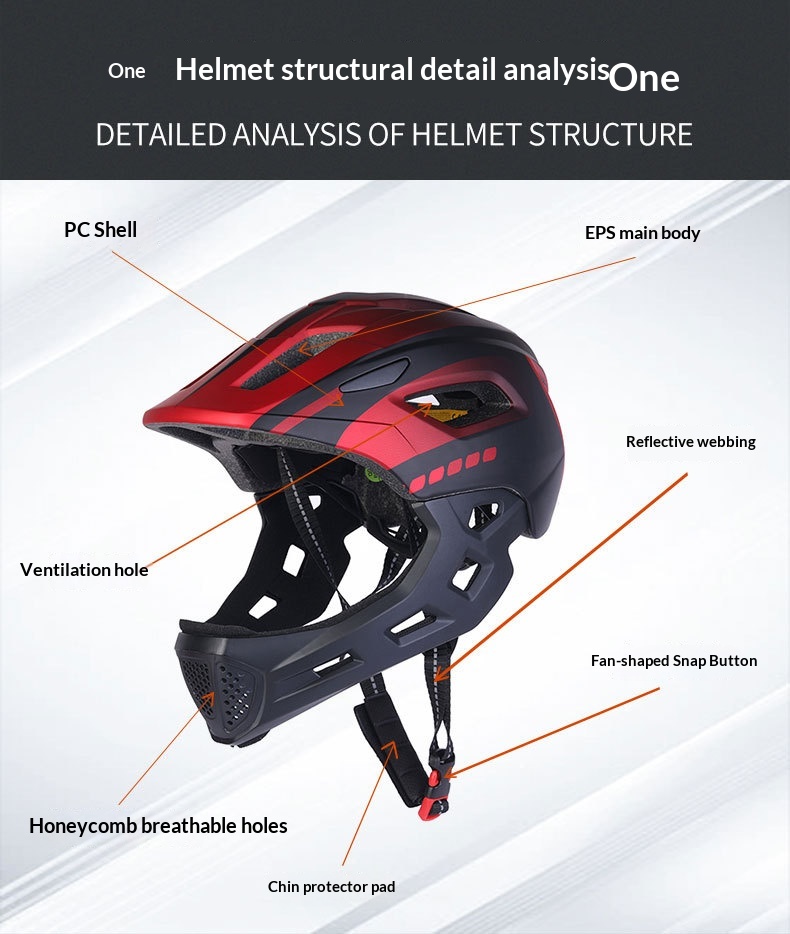 Full Face Helmet With Detachable Chin And Tail Light For Kids_voghion.com