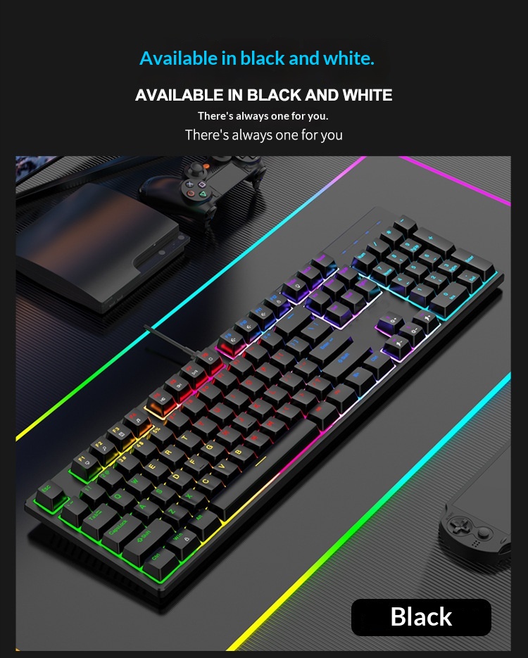 Clavier mécanique filaire de jeu à 104 touches avec interface Type-C et interrupteur bleu, éclairage RVB_voghion.com