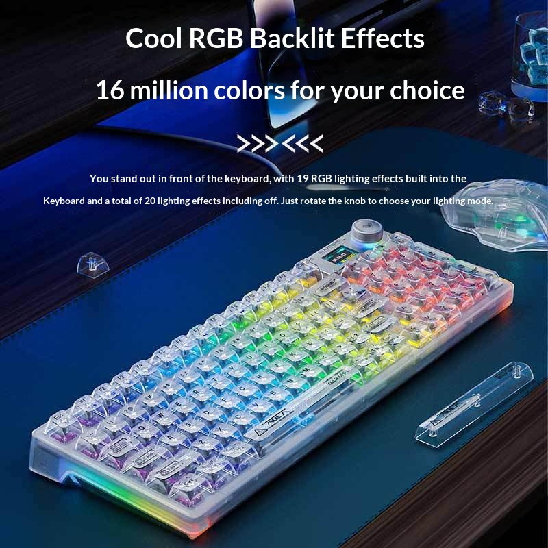 Wolf Spider F98pro/F98ProV3 Transparent Customized Three-Mode Wireless Bluetooth Mechanical Keyboard With Hot-Swappable_voghion.com