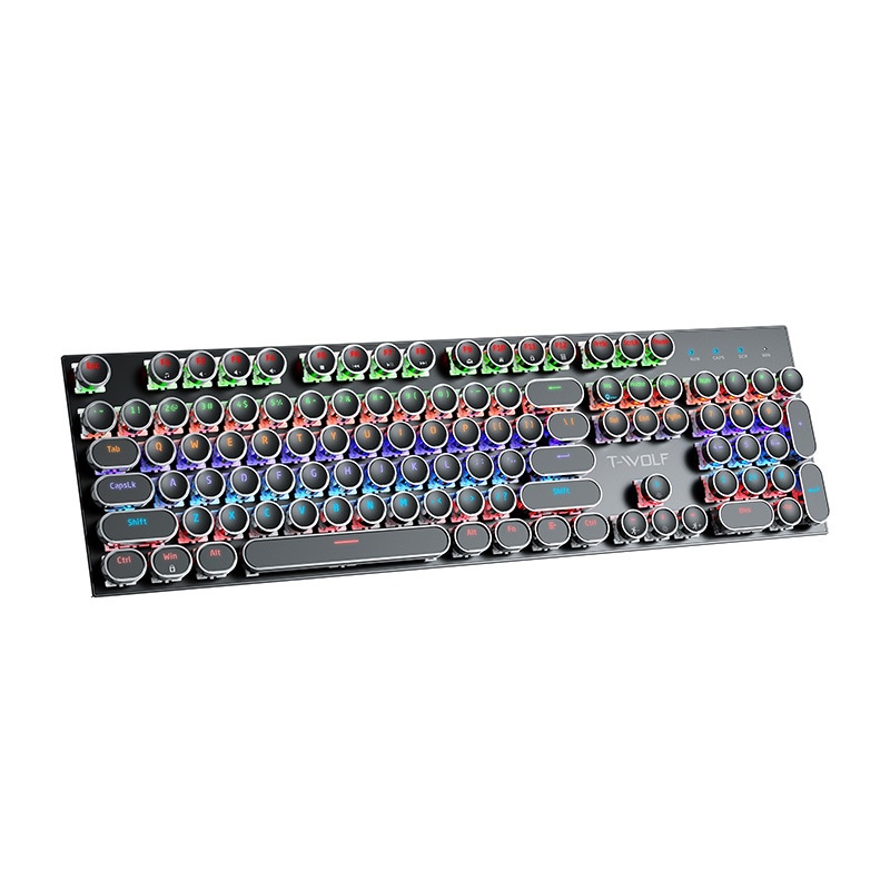 Tastiera meccanica da gioco T-WOLF Thunder Wolf T75 con pannello in metallo, stile punk retrò, rotonda, russa/coreana_voghion.com