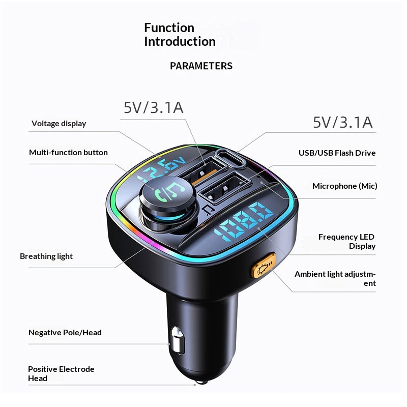 New MP3 Bluetooth Player Lossless Sound Quality Fast Charging Car Charger FM HD Dual Display Transmitter_voghion.com
