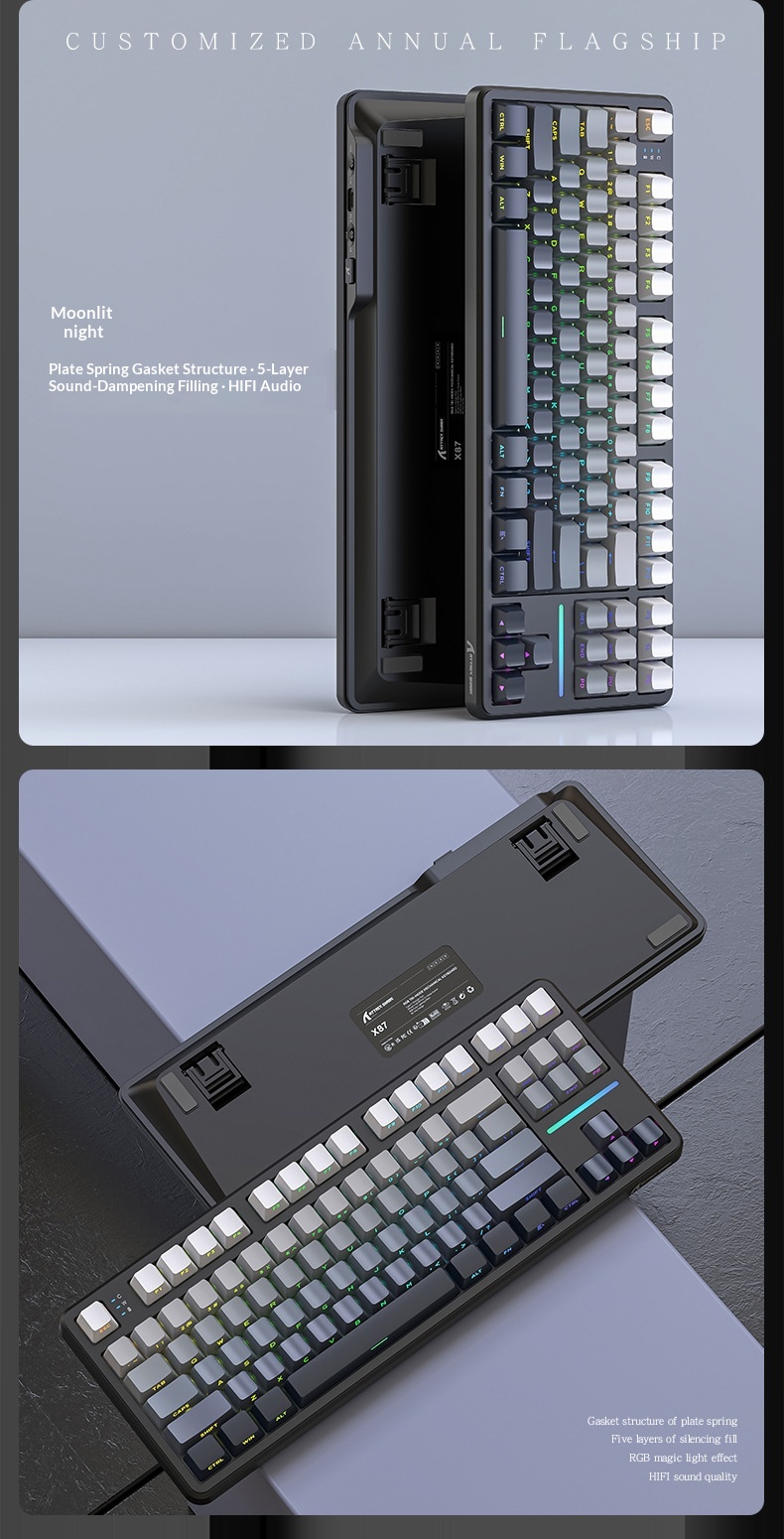 Teclado mecánico inalámbrico Attack Shark X87 con Bluetooth, triple modo, junta personalizable y grabado lateral para juegos._voghion.com