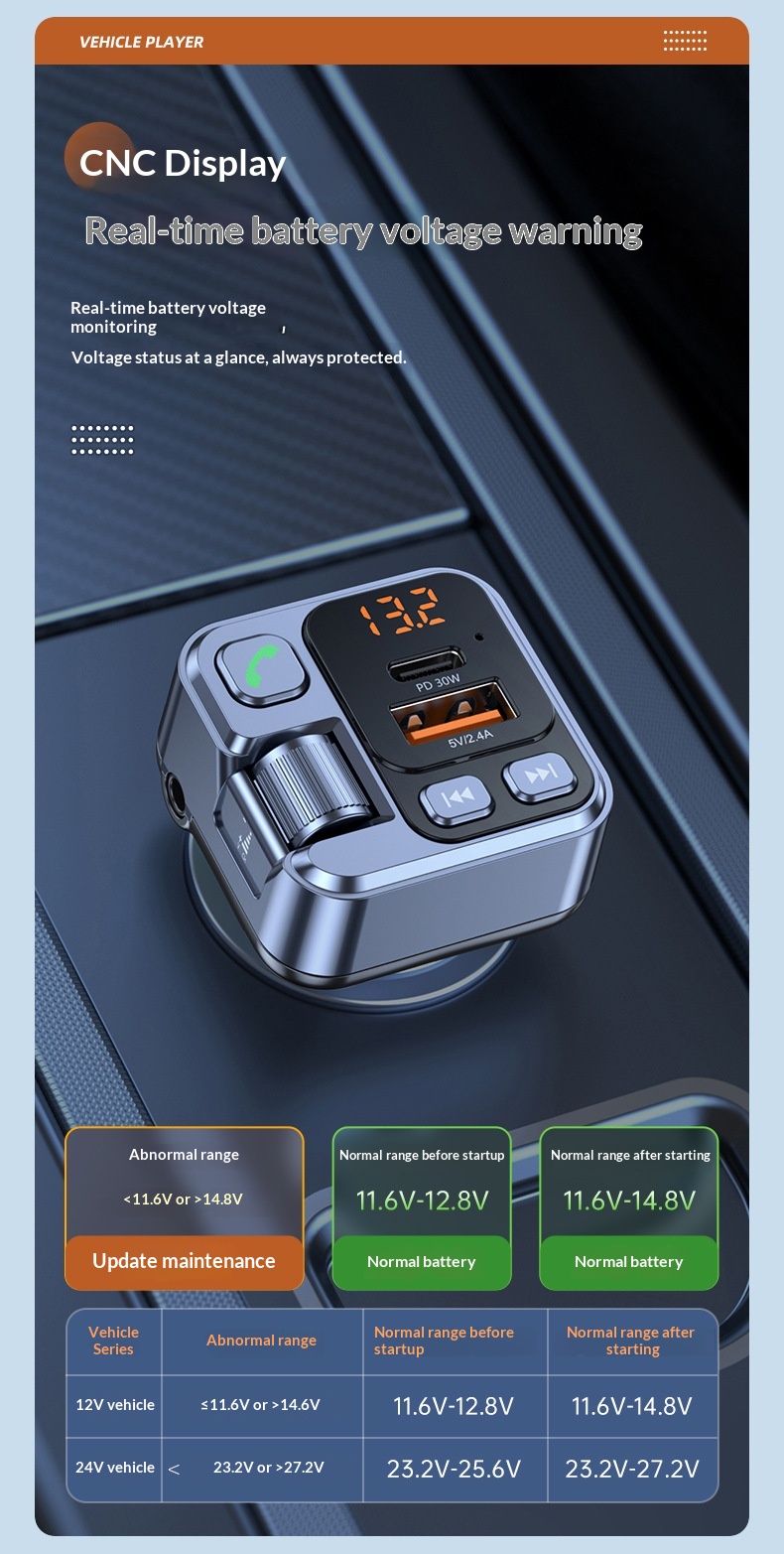 Bluetooth bilsæt med mp3 afspiller og hurtigoplader_voghion.com