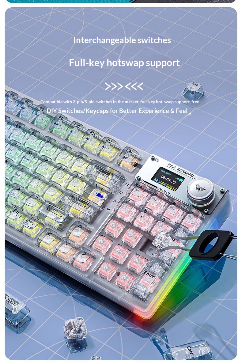 Wolf Spider F98pro/F98ProV3 Transparent Customized Three-Mode Wireless Bluetooth Mechanical Keyboard With Hot-Swappable_voghion.com