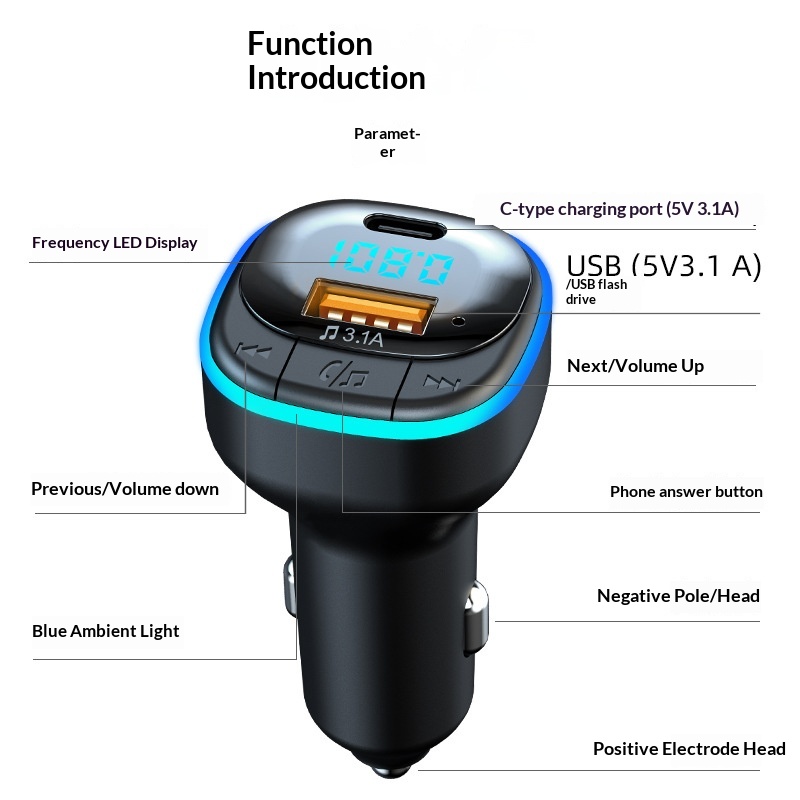Gloednieuwe Bluetooth multifunctionele MP3-speler met FM-transmitter en autolader_voghion.com