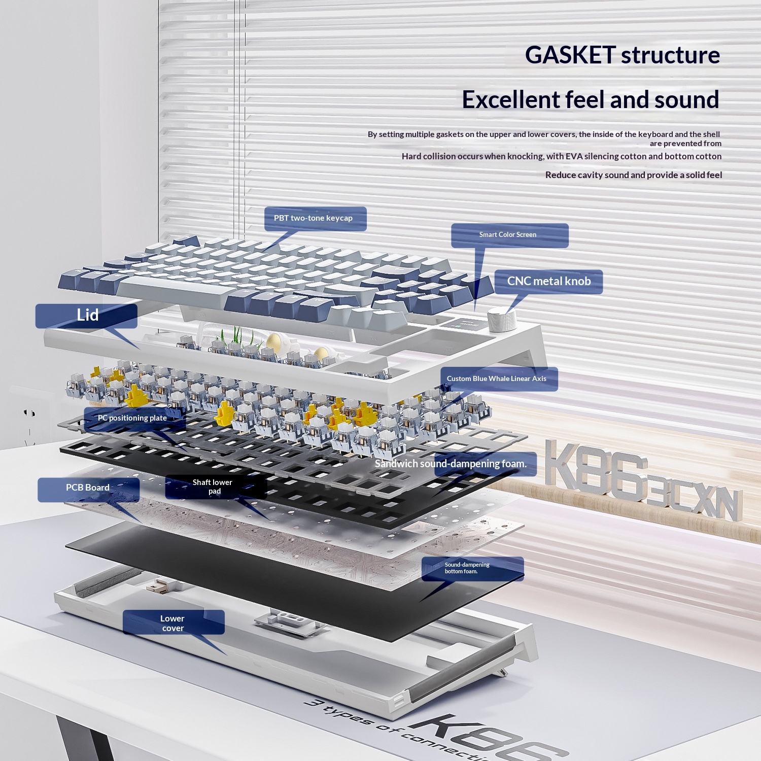 Attack Shark K86 Three-Mode RGB Bluetooth 2.4G Wired Illuminated Customizable Display Hot-Swappable Mechanical Keyboard_voghion.com