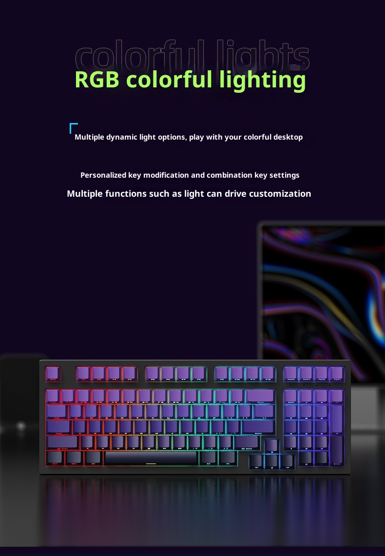 F98PRO Klavye, Oyun İçin Özelleştirilebilir Kablosuz Üç Modlu RGB Bluetooth Mekanik Klavye_voghion.com