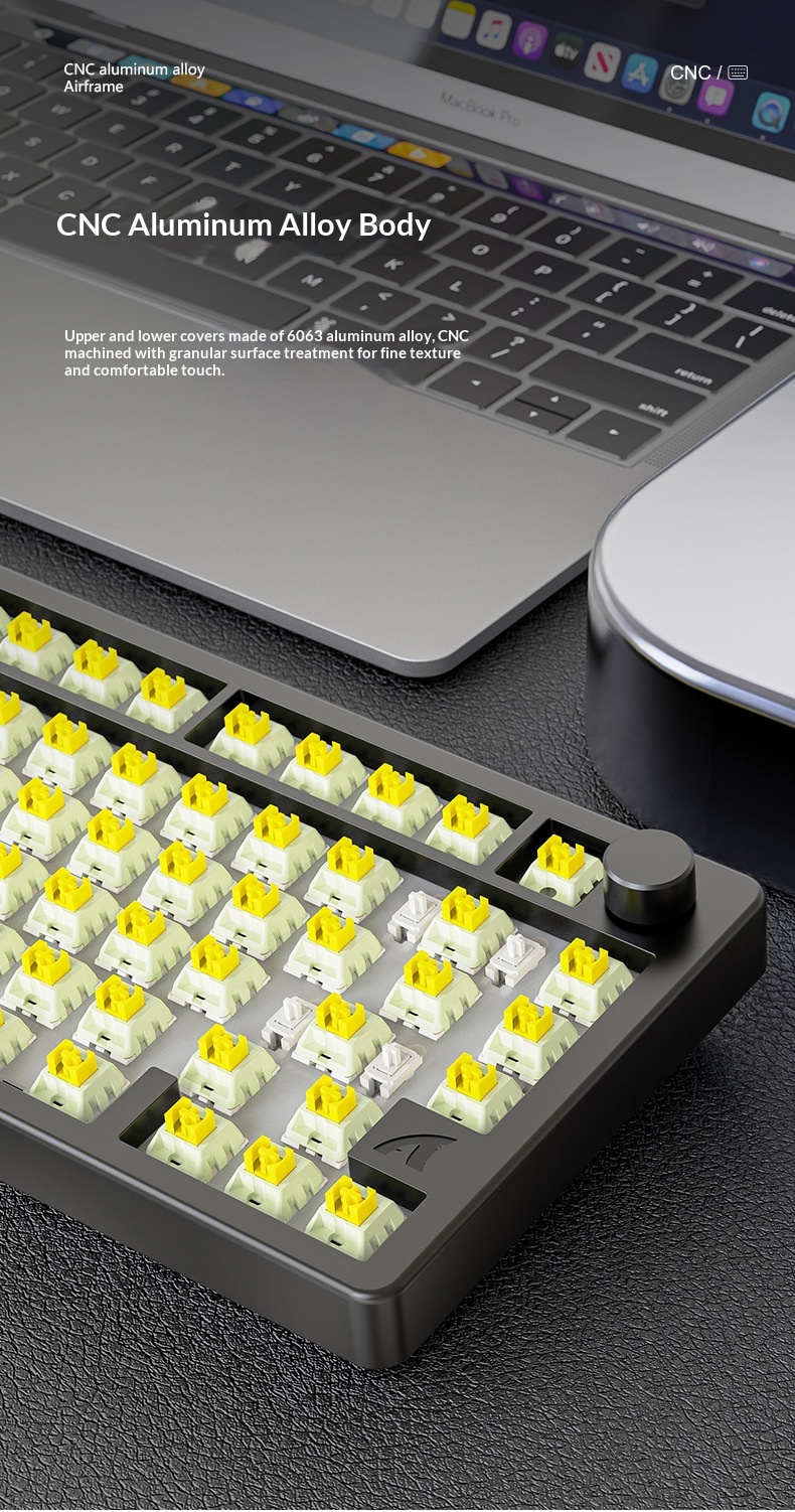 Teclado mecánico Attack Shark X86 con acabado de aluminio, RGB, inalámbrico, Bluetooth y estructura de junta de tres modos._voghion.com