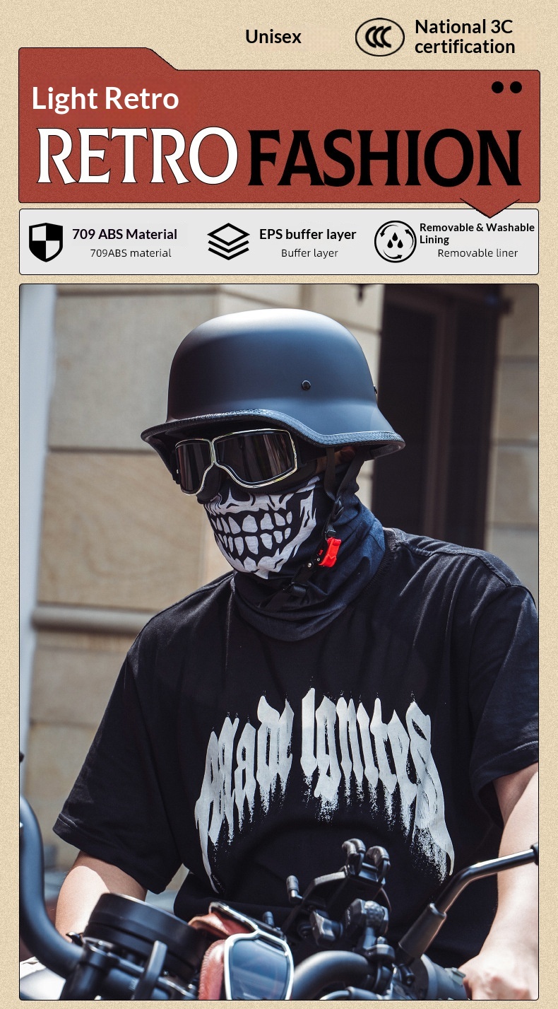 Halbschalenhelm im deutschen Soldatenstil, Retro-Design, für Motorräder, Sommer, Cruiser und Roller, 3C-zertifiziert, Ganzjahres-Ausrüstung_voghion.com