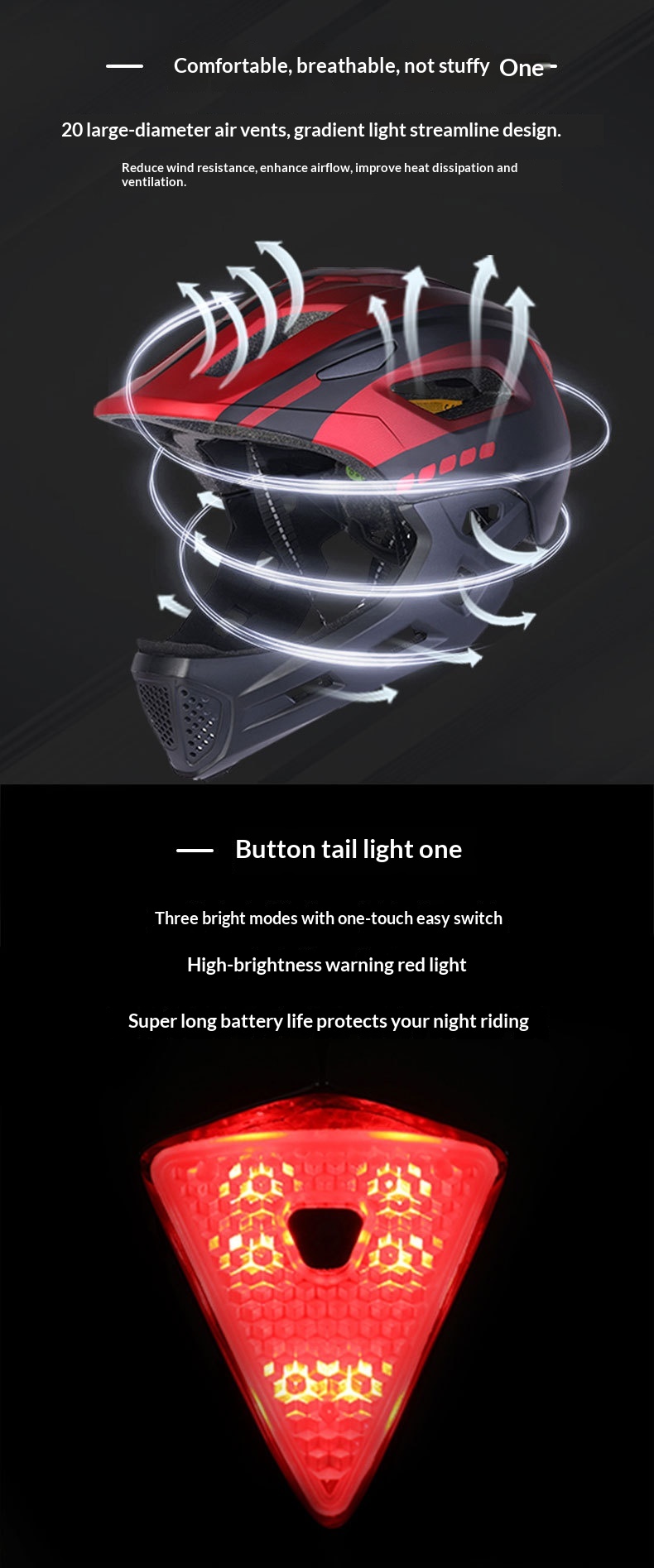 Full Face Helmet With Detachable Chin And Tail Light For Kids_voghion.com