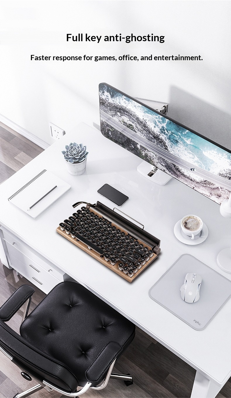 Cross-Border Source Punk Retro Gaming Internet Cafe Kabelgebundene Kabellose Bluetooth Mechanische Tastatur mit blauen Schaltern_voghion.com