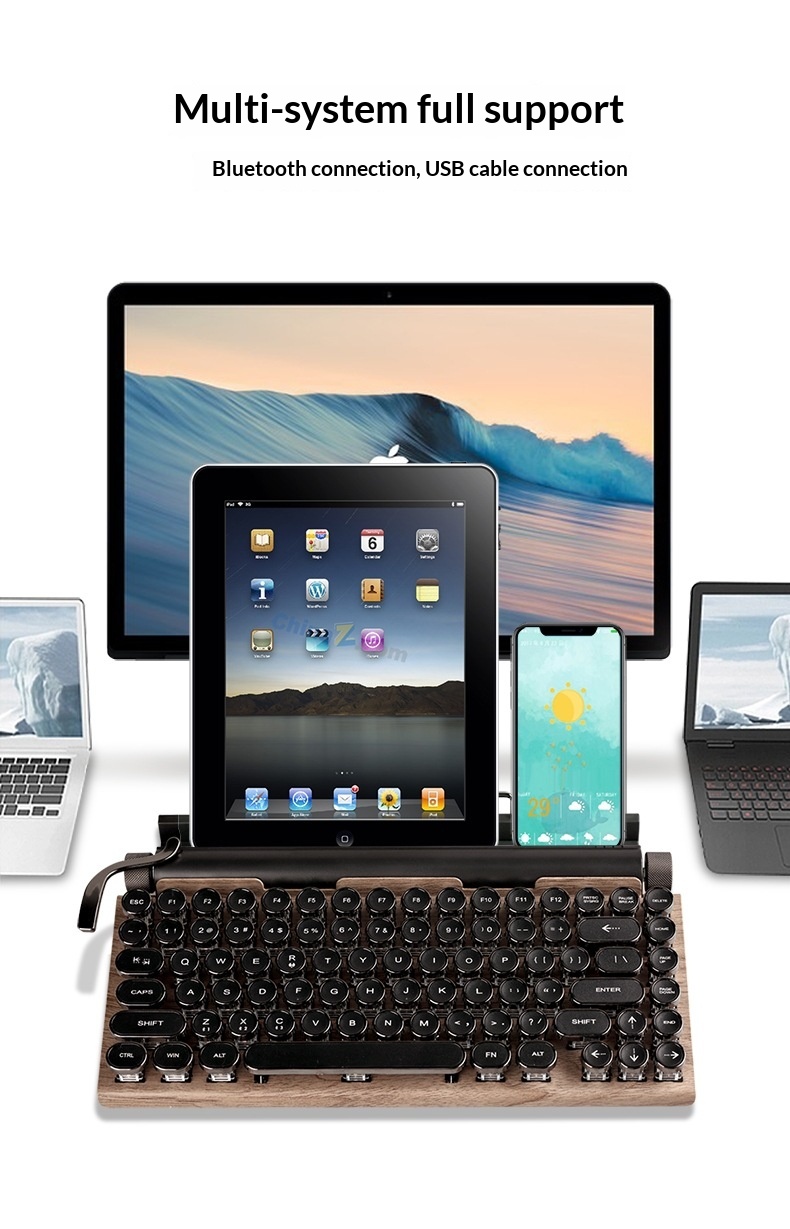 Cross-Border Source Punk Retro Gaming Internet Cafe Kabelgebundene Kabellose Bluetooth Mechanische Tastatur mit blauen Schaltern_voghion.com