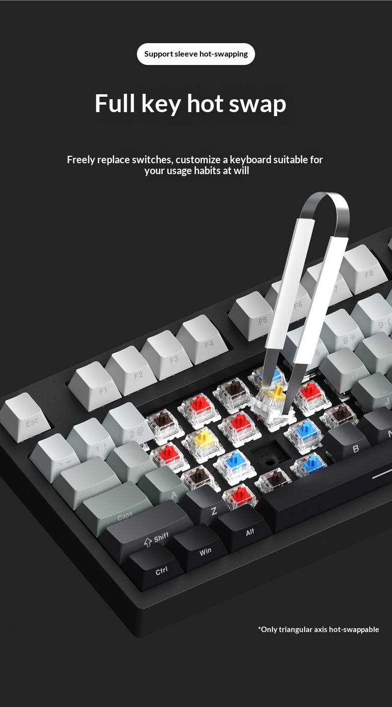 F98PRO Klavye, Oyun İçin Özelleştirilebilir Kablosuz Üç Modlu RGB Bluetooth Mekanik Klavye_voghion.com
