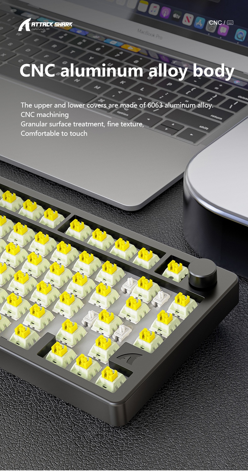 Teclado mecánico Attack Shark X86 con acabado de aluminio, RGB, inalámbrico, Bluetooth y estructura de junta de tres modos._voghion.com