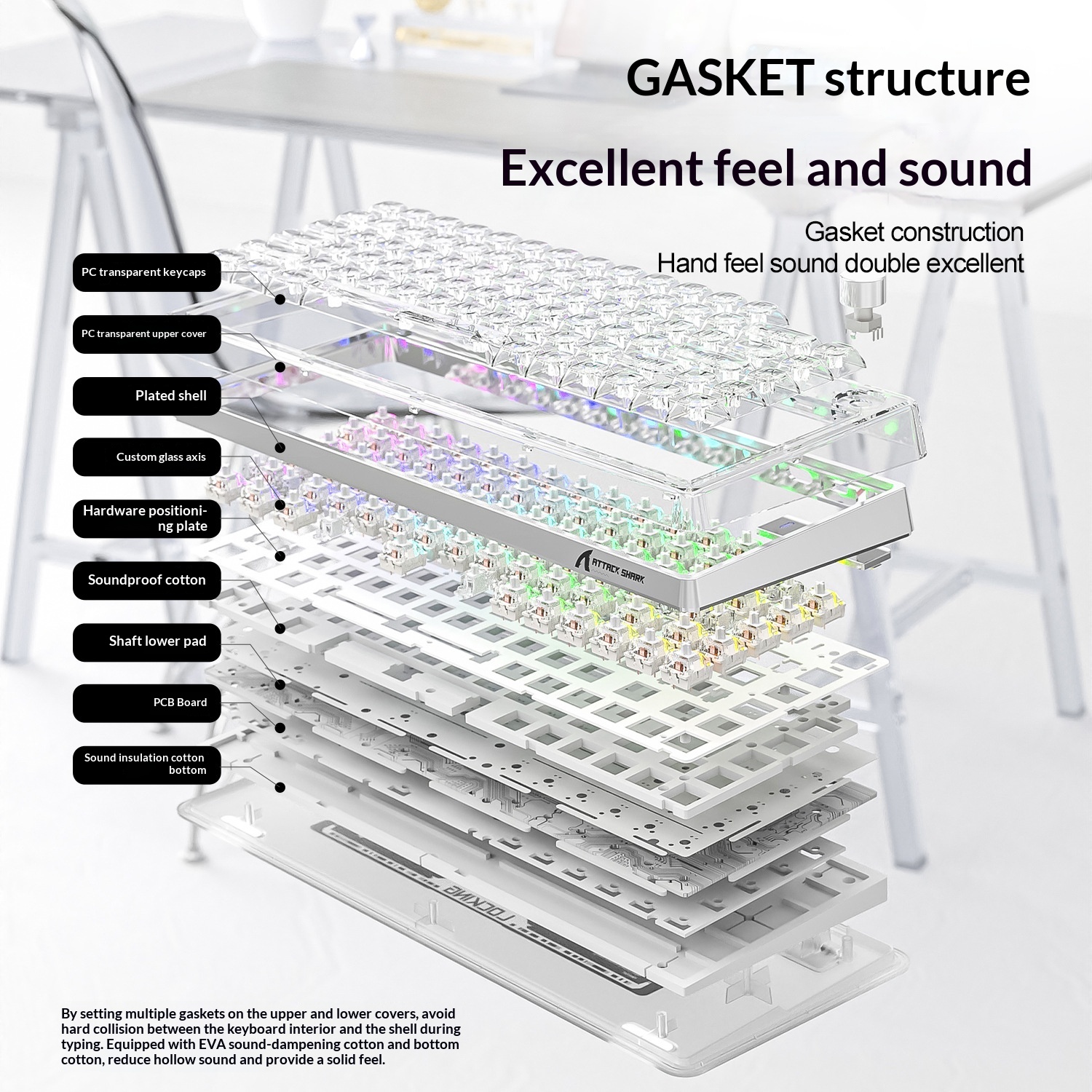 Teclado mecánico inalámbrico Bluetooth Attack Shark K75RGB con junta transparente e intercambiable en caliente_voghion.com