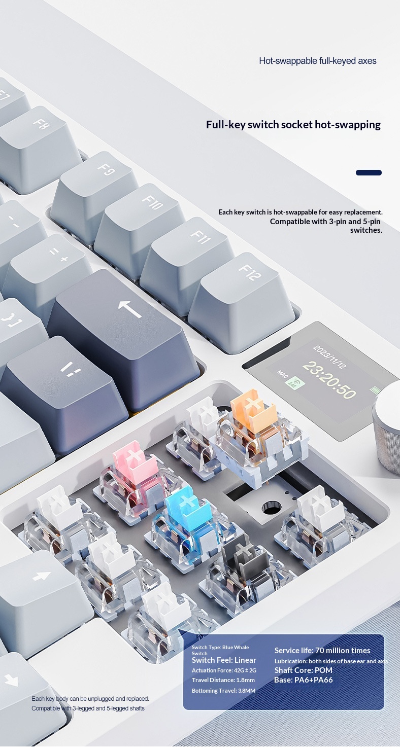 Attack Shark K86 Three-Mode RGB Bluetooth 2.4G Wired Illuminated Customizable Display Hot-Swappable Mechanical Keyboard_voghion.com