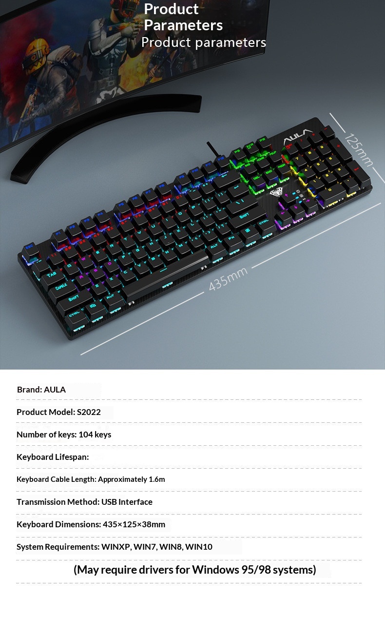 Tastiera USB luminosa Wolf Spider S2022 Meccanica Verde Axis per computer desktop e portatili, ideale per giochi e-sport._voghion.com