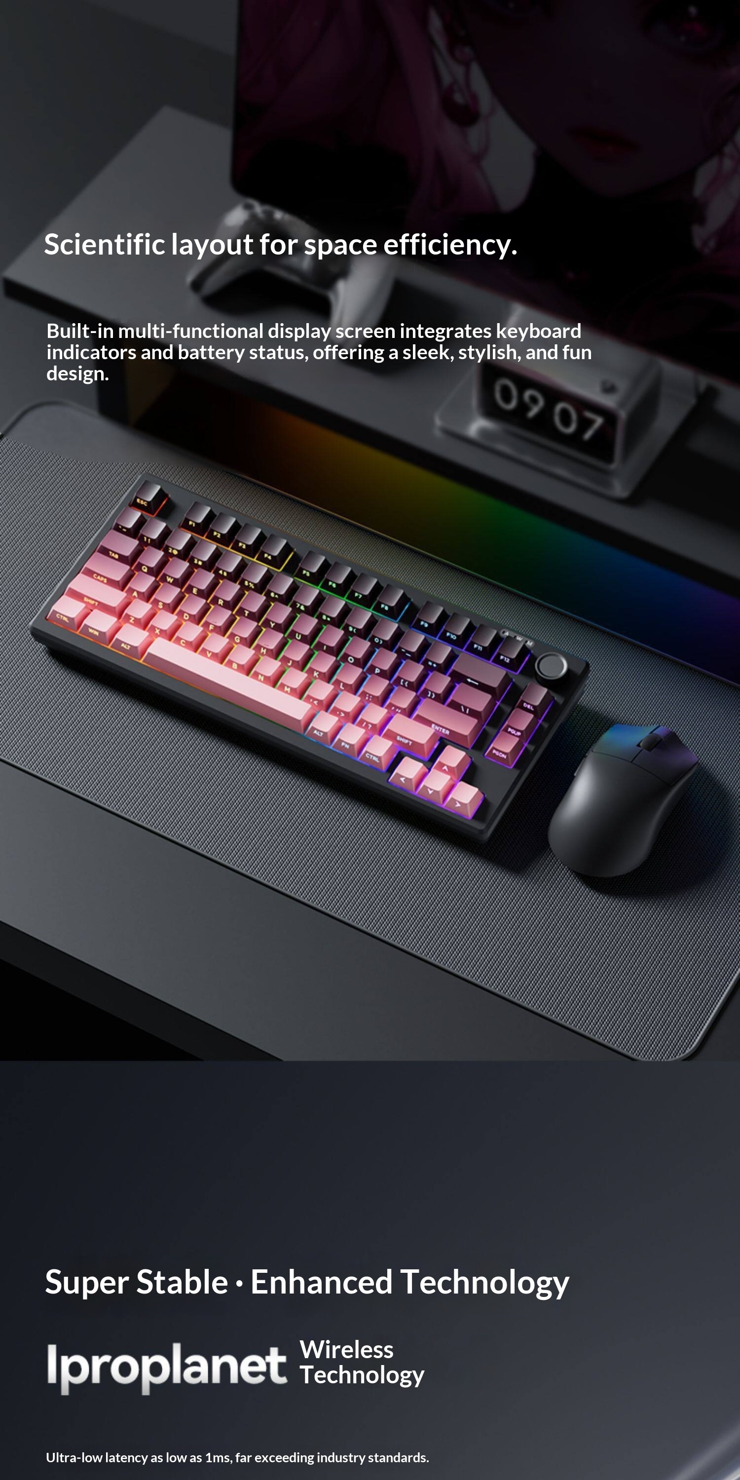 Z75PRO Klein bedraad toetsenbord met mechanisch gevoel, stil, extern, voor laptops, drie modi, speciaal ontworpen voor e-sports gaming_voghion.com