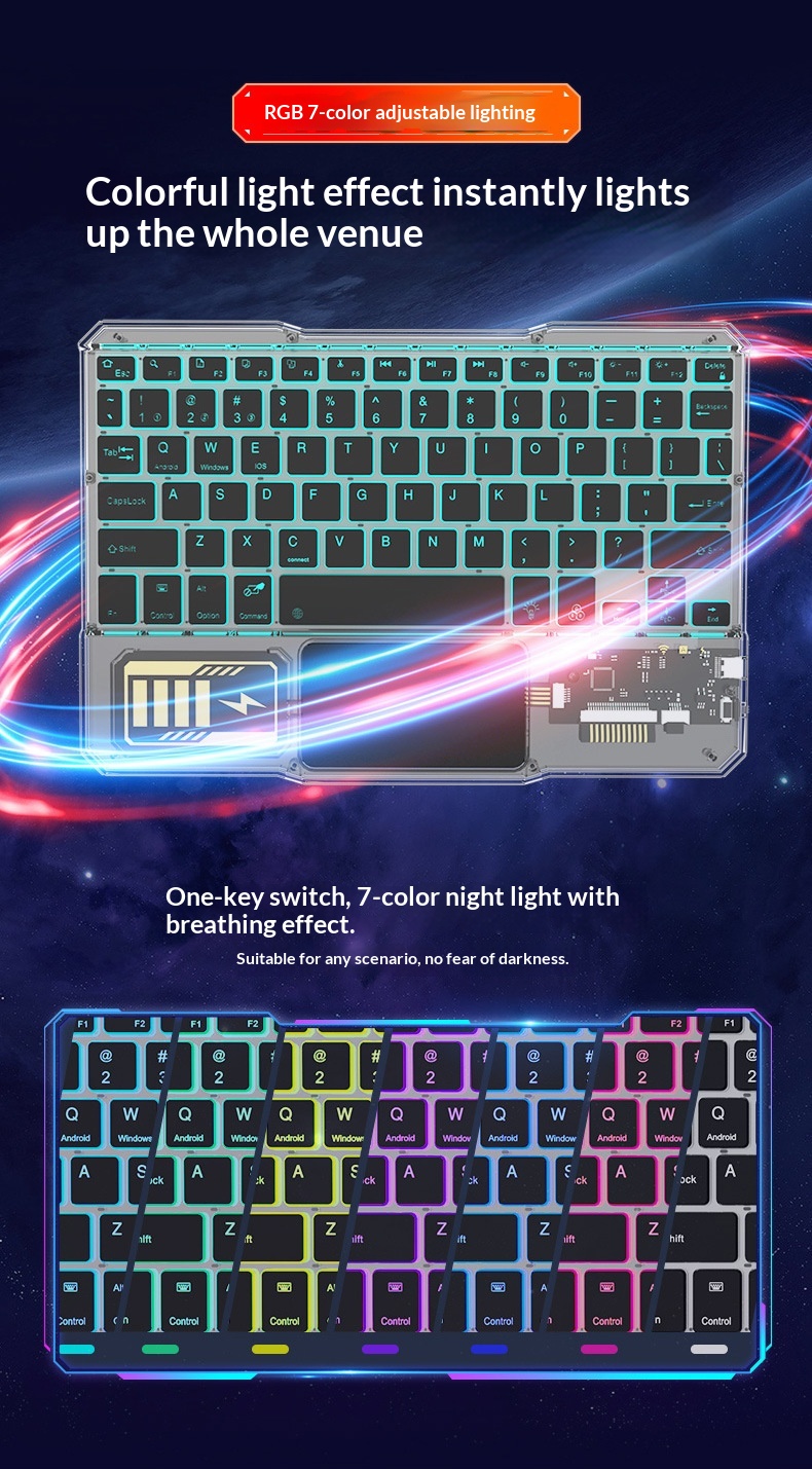 Compatible IPad Bluetooth Gradient Multi-System Device Silent Lightweight Portable 10inch Luminous Transparent Keyboard_voghion.com