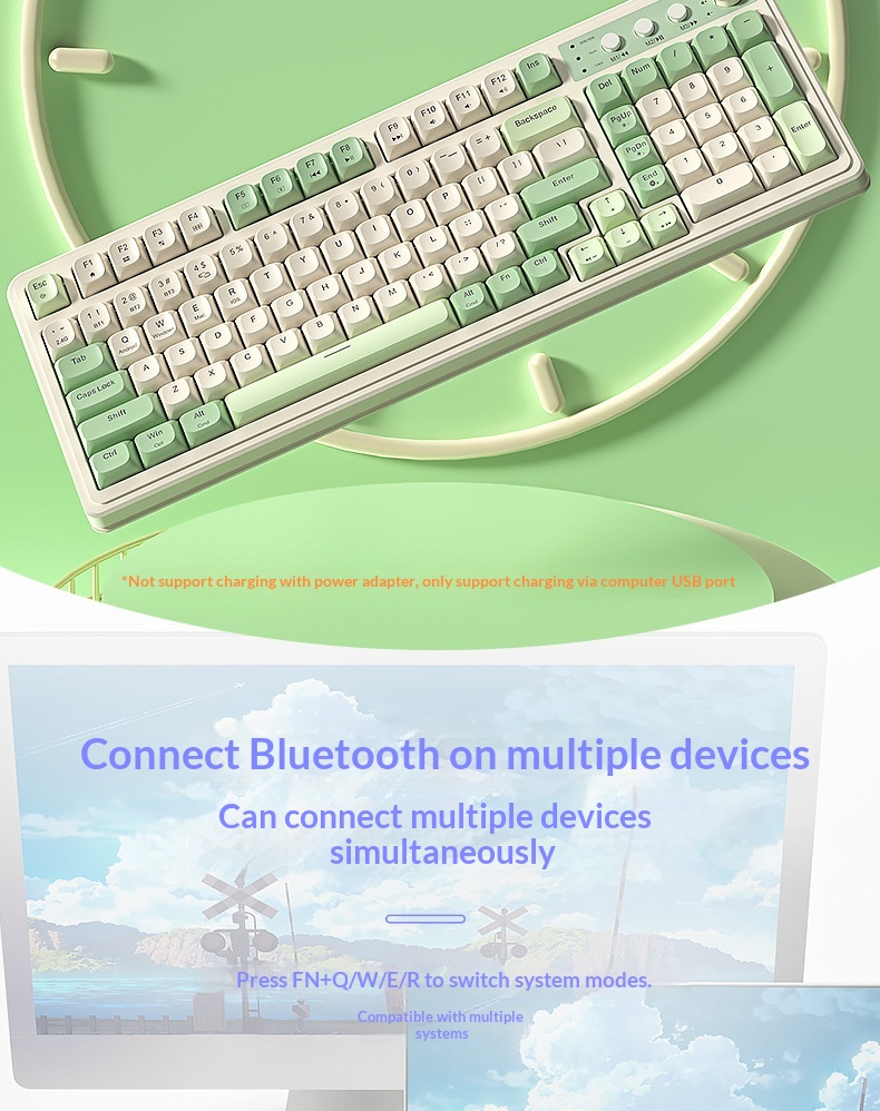 Teclado inalámbrico Bluetooth de tres modos, de alta calidad, para juegos, oficina y escritura, compatible con ordenadores de sobremesa y portátiles. Recargable._voghion.com