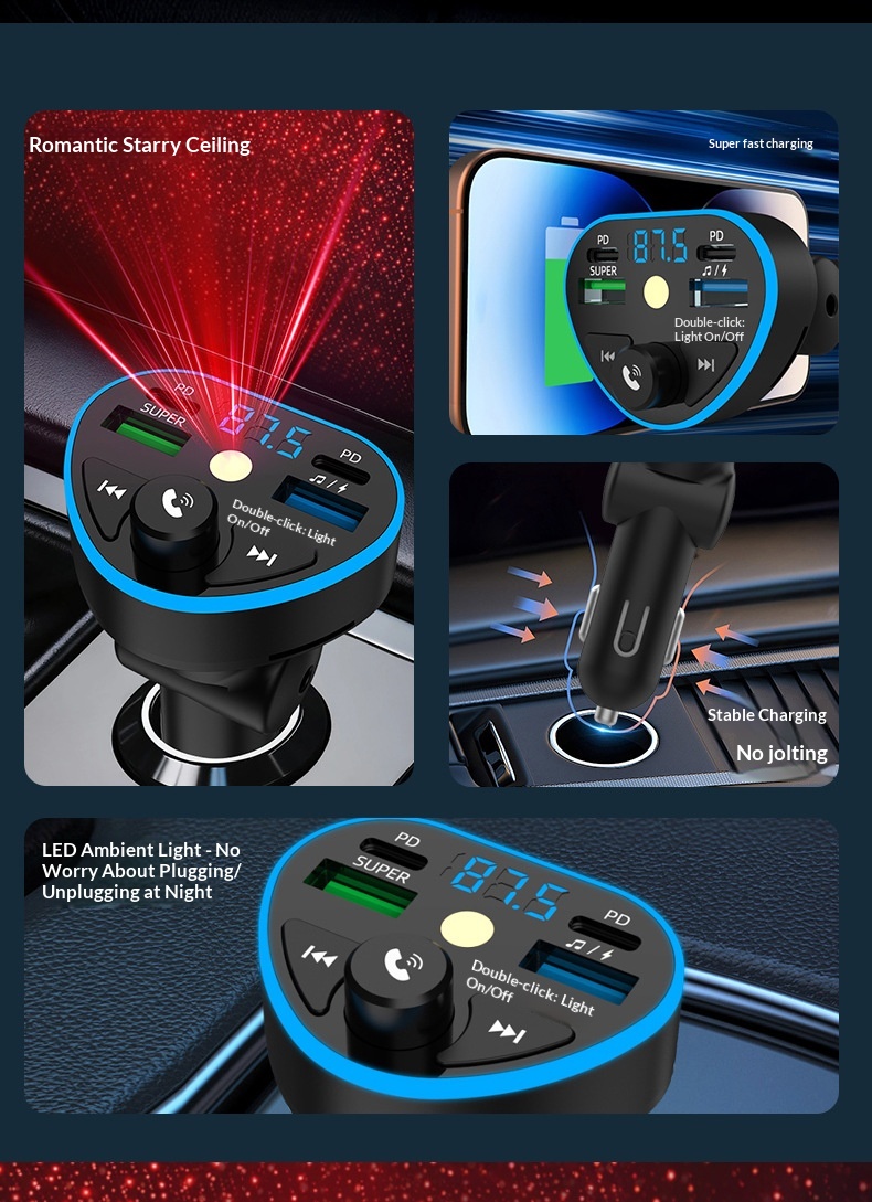 Bluetooth carkit med hurtigoplader og hd musikafspiller_voghion.com
