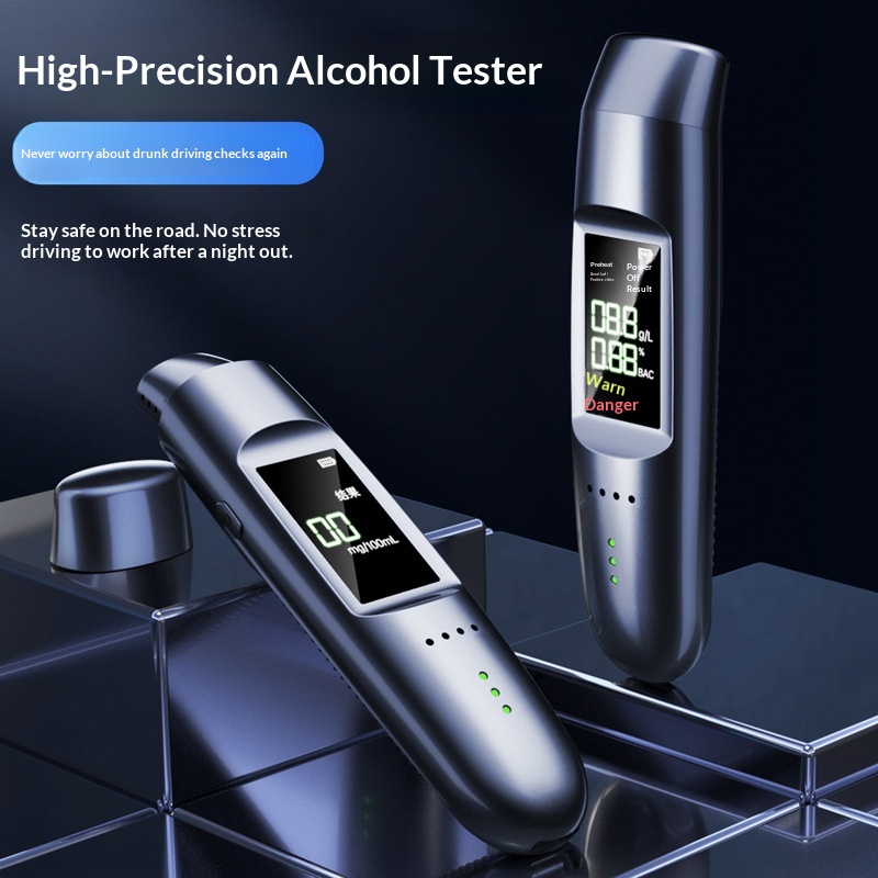 Bafômetro digital com visor para detecção de embriaguez ao volante, com transmissão de voz dos resultados do teste._voghion.com