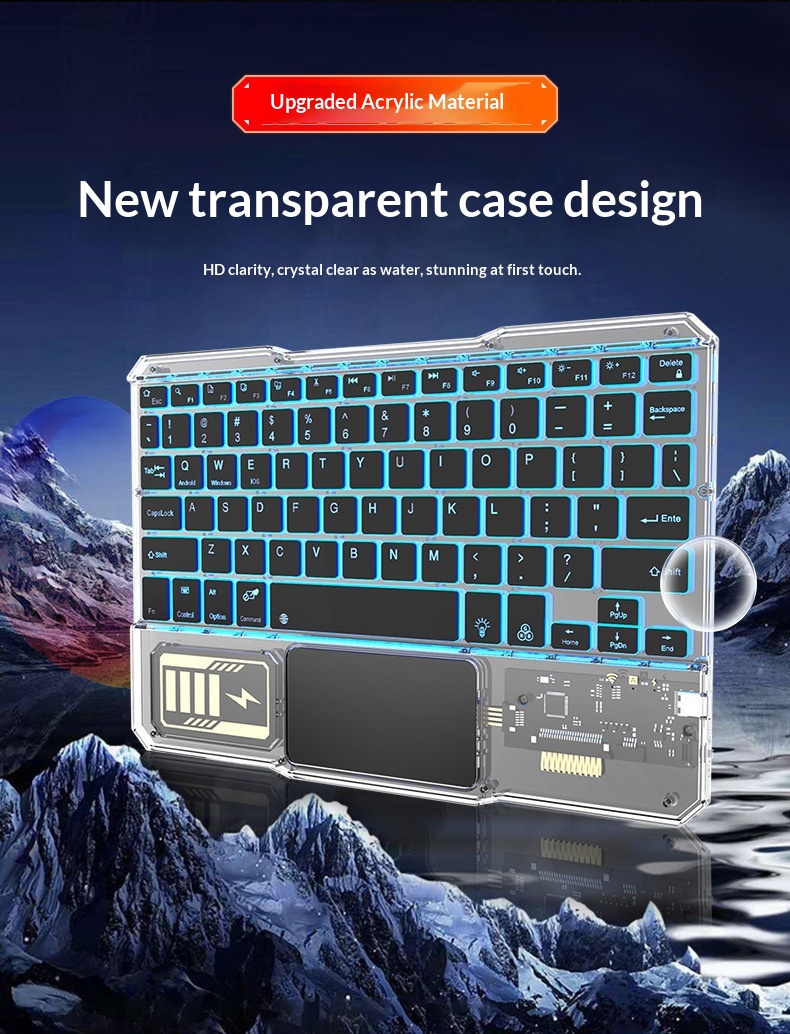Compatible IPad Bluetooth Gradient Multi-System Device Silent Lightweight Portable 10inch Luminous Transparent Keyboard_voghion.com