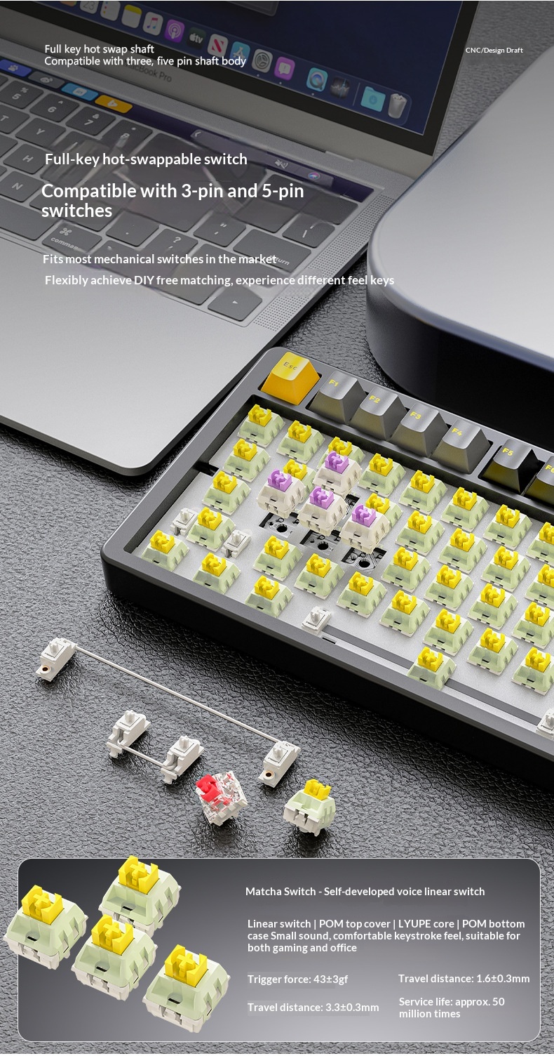 Teclado mecánico Attack Shark X86 con acabado de aluminio, RGB, inalámbrico, Bluetooth y estructura de junta de tres modos._voghion.com