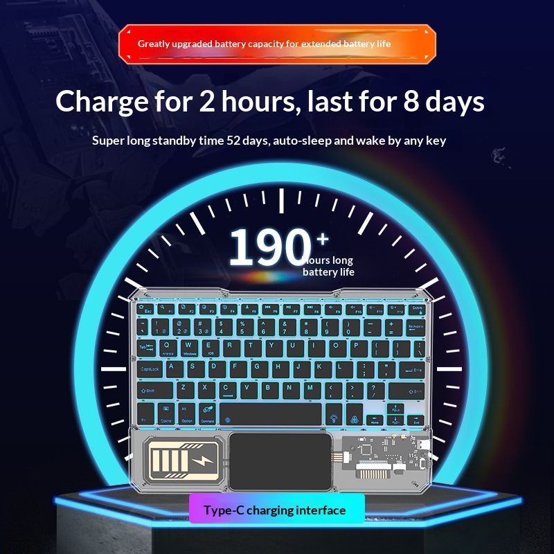 Compatible IPad Bluetooth Gradient Multi-System Device Silent Lightweight Portable 10inch Luminous Transparent Keyboard_voghion.com