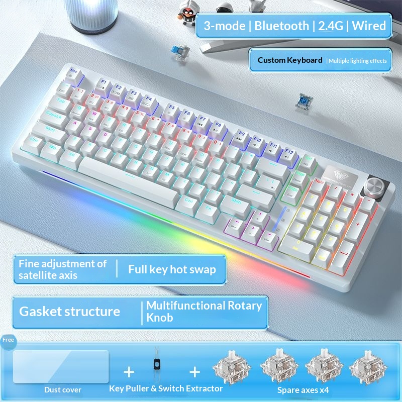 Teclado mecánico, con cable, inalámbrico, Bluetooth, intercambiable en caliente, apto para distribución de 98 teclas, estructura de junta, disponible para_voghion.com