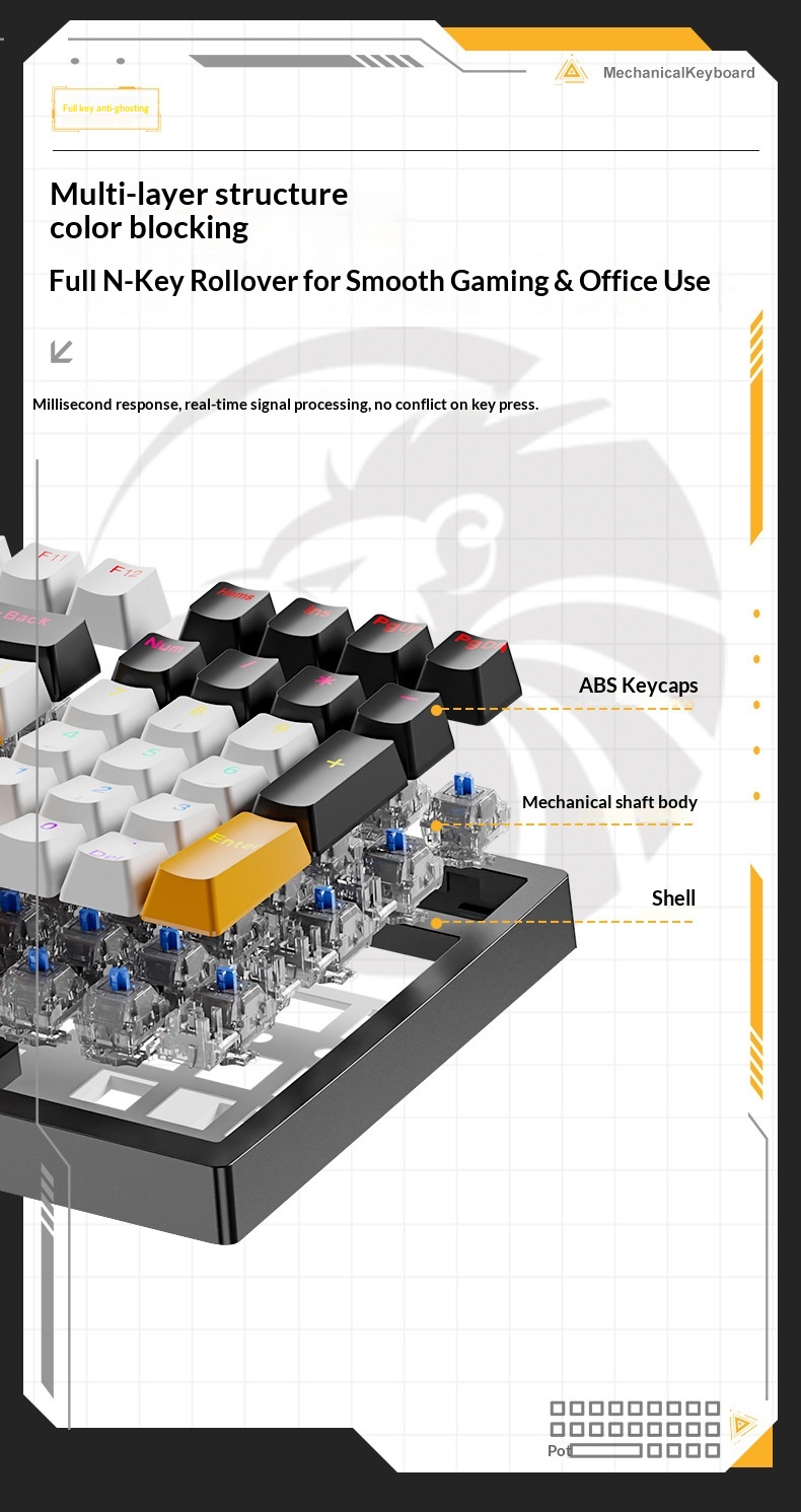 Wow K98 Mekanik Mavi Kırmızı Siyah Çay Anahtarlı Kablolu Klavye Tuş Hattı Ayrımı Bilgisayar Dizüstü Harici Ofis Oyun Klavyesi_voghion.com