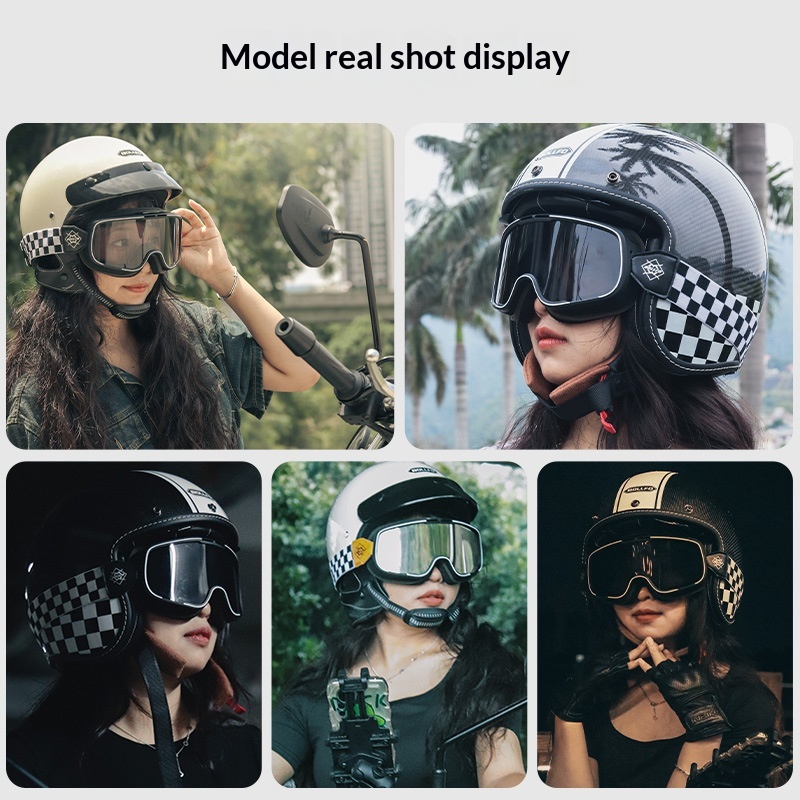 Trendy Retro Harley Glasses For Men And Women, Off-Road Motorcycle Helmet Goggles, Black Face Shield, Windshield_voghion.com