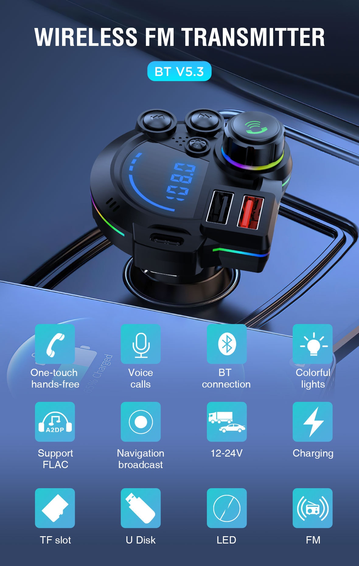 Bluetooth fm transmitter met dubbele snellader voor de auto_voghion.com